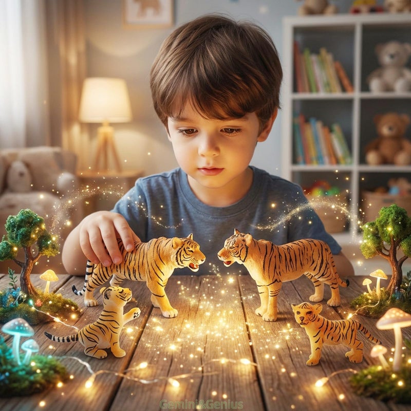Gemini&Genius Tigers Family Figurines Set, Animal Playset, Educational Wildlife Models, Cake Toppers & Birthday Gift for Kids - Image 4